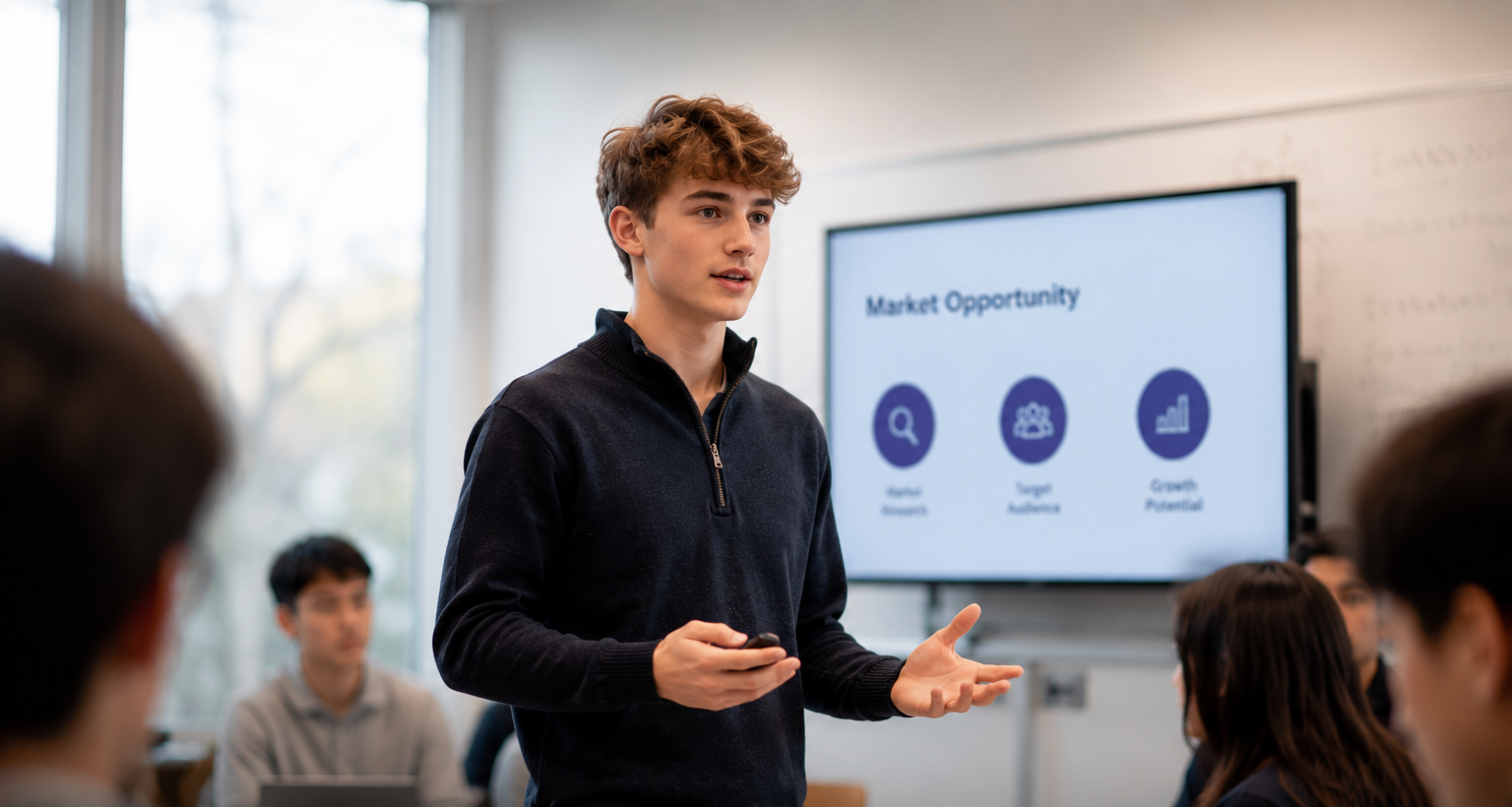 Champion Academy student presenting an entrepreneurship project